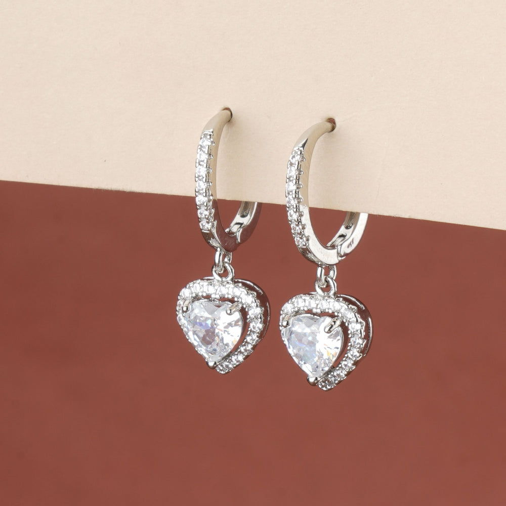 Silver Heart Zircon Drizzle Earrings|Gift for Girlfriend|Gift for Women Girls|