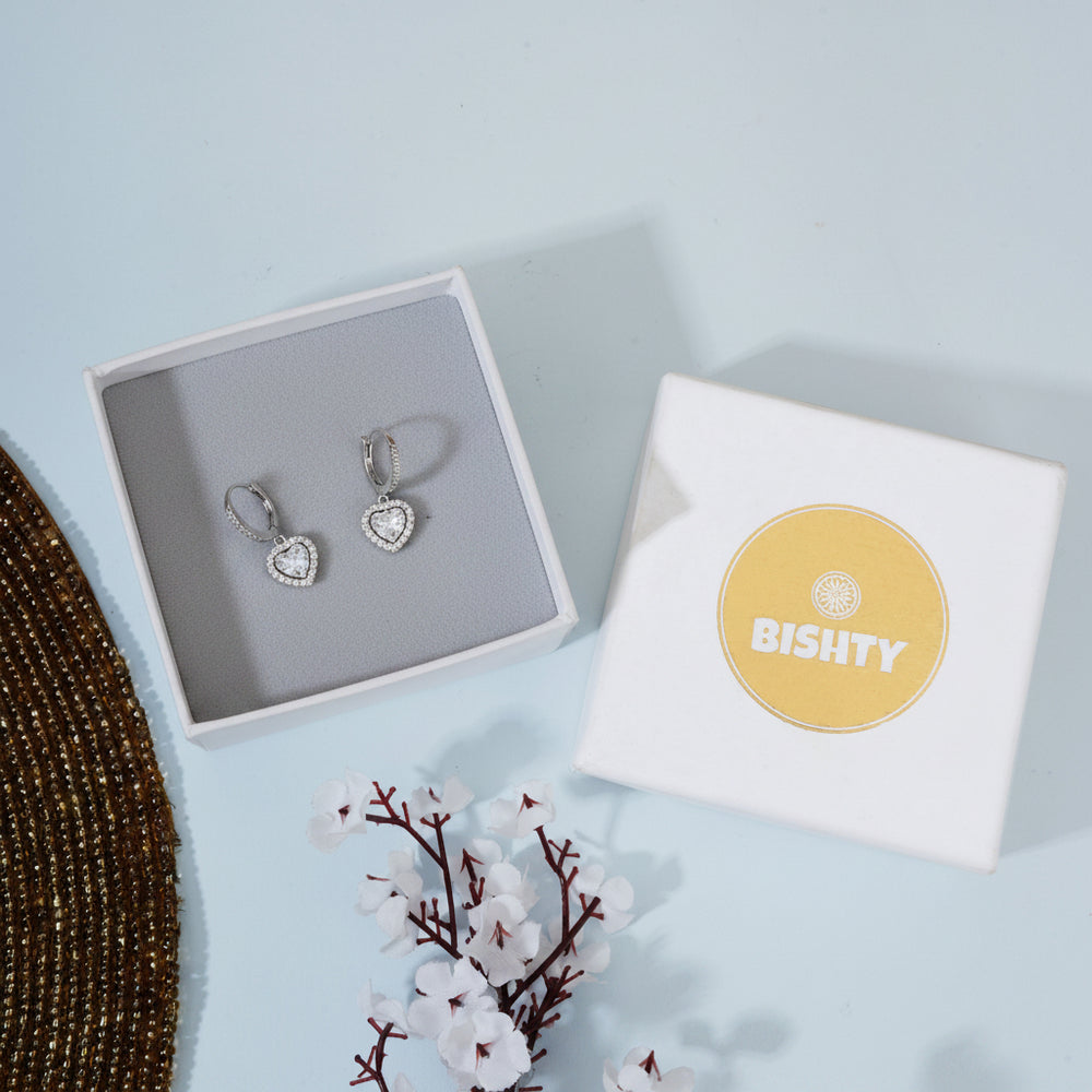 Silver Heart Zircon Drizzle Earrings|Gift for Girlfriend|Gift for Women Girls|