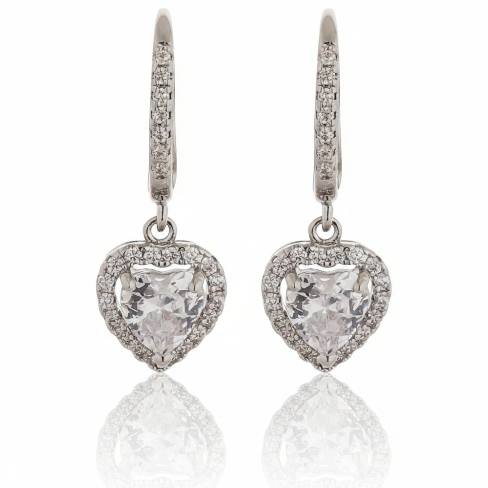 Silver Heart Zircon Drizzle Earrings|Gift for Girlfriend|Gift for Women Girls|