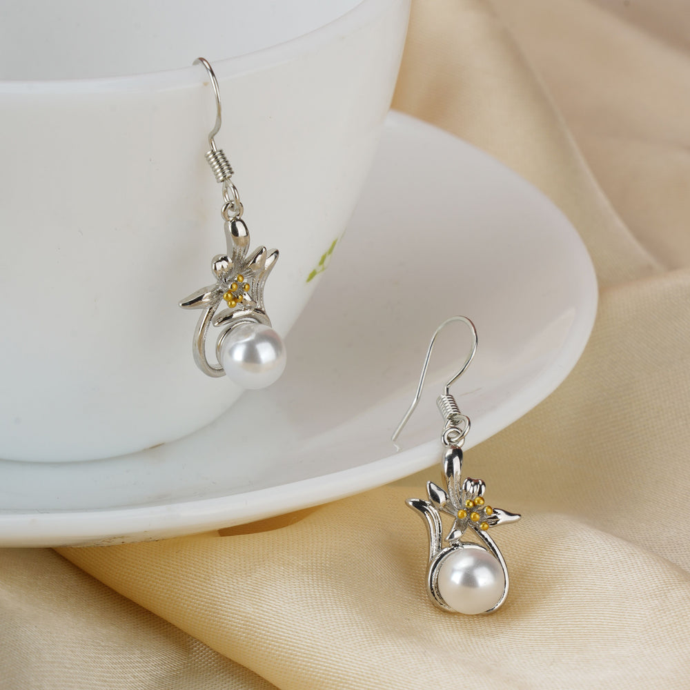 Flower Pearl Dangle Stud Earrings|Gifts for Girlfriend|Gift for Women & Girls|