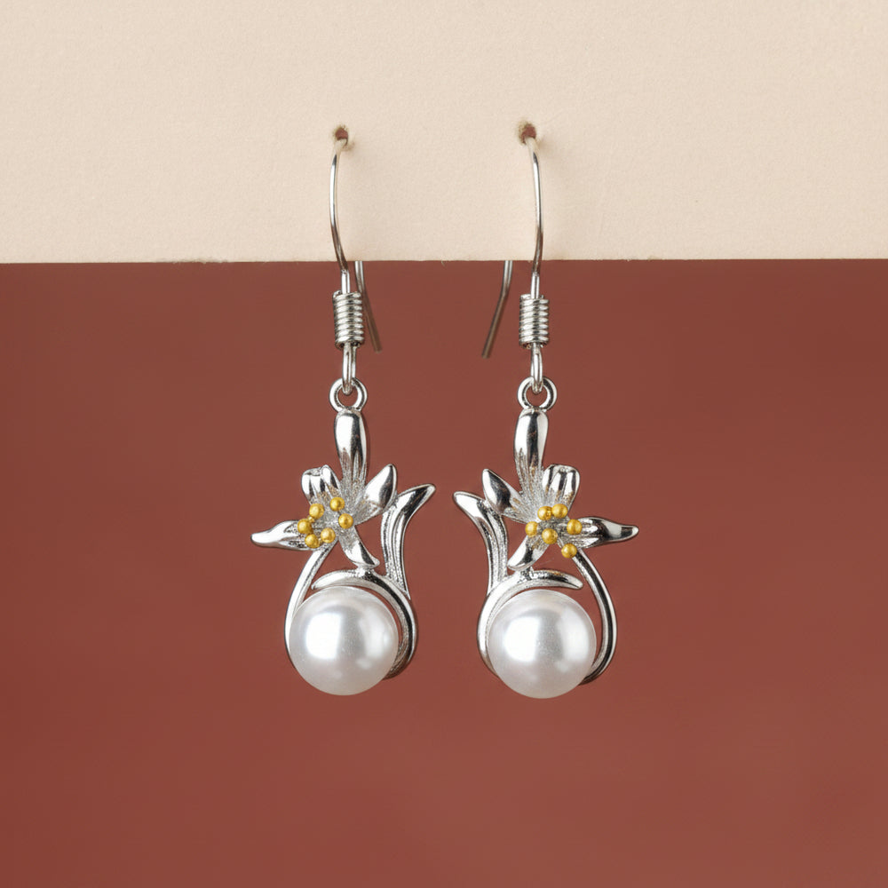 Flower Pearl Dangle Stud Earrings|Gifts for Girlfriend|Gift for Women & Girls|