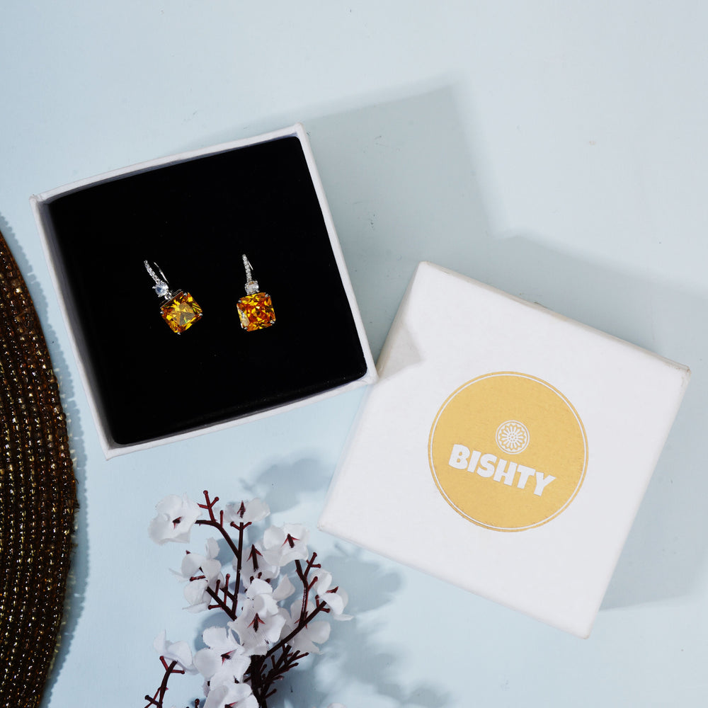 Yellow Square Cut Stud Earrings|Gifts for Girlfriend|Gift for Women & Girls|