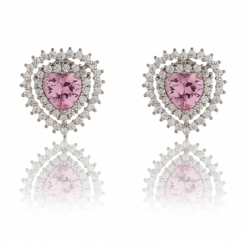 Pink heart shaped Dangle Stud Earrings|Gift for Girlfriend|Gift for Women Girl|