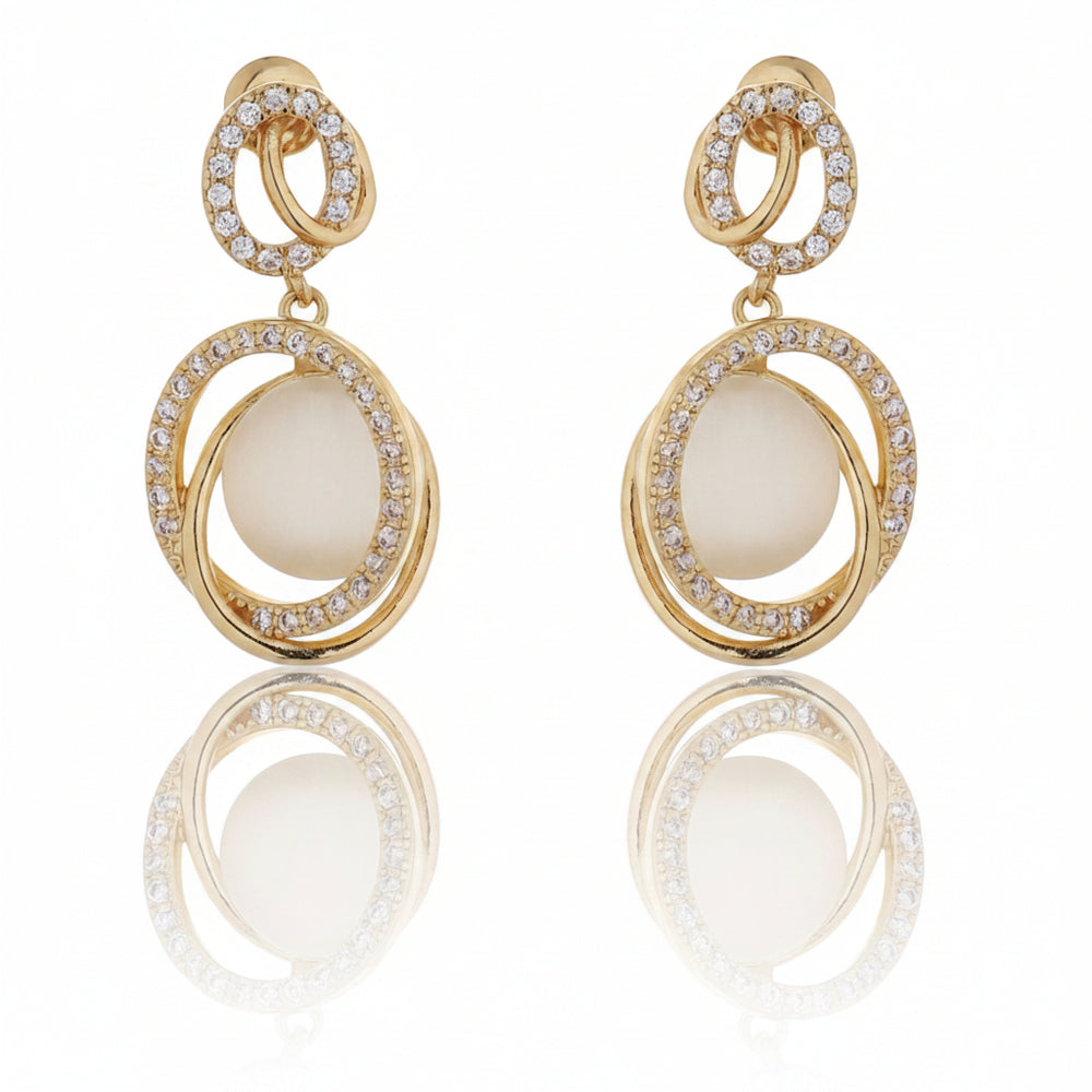 Gold Oval Pearl Dangle Stud Earrings|Gift for Girlfriend|Gift for Women Girls|
