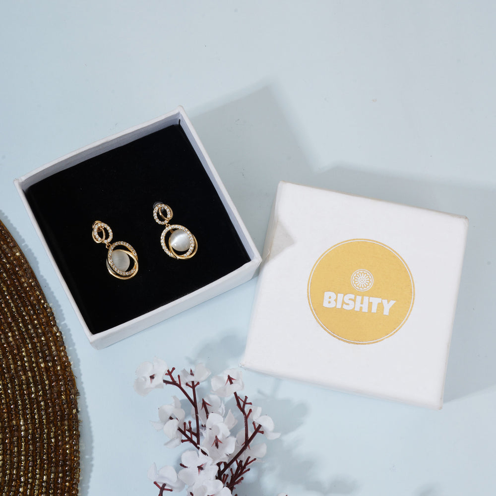 Gold Oval Pearl Dangle Stud Earrings|Gift for Girlfriend|Gift for Women Girls|