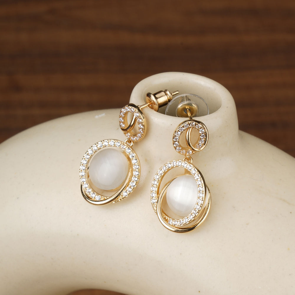 Gold Oval Pearl Dangle Stud Earrings|Gift for Girlfriend|Gift for Women Girls|