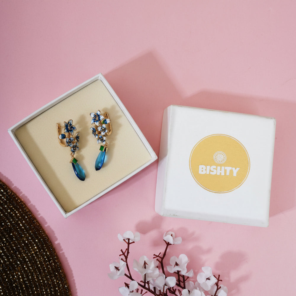 Blue Flower Enamel Drop Earrings|Gifts for Girlfriend|Gift for Women & Girls|