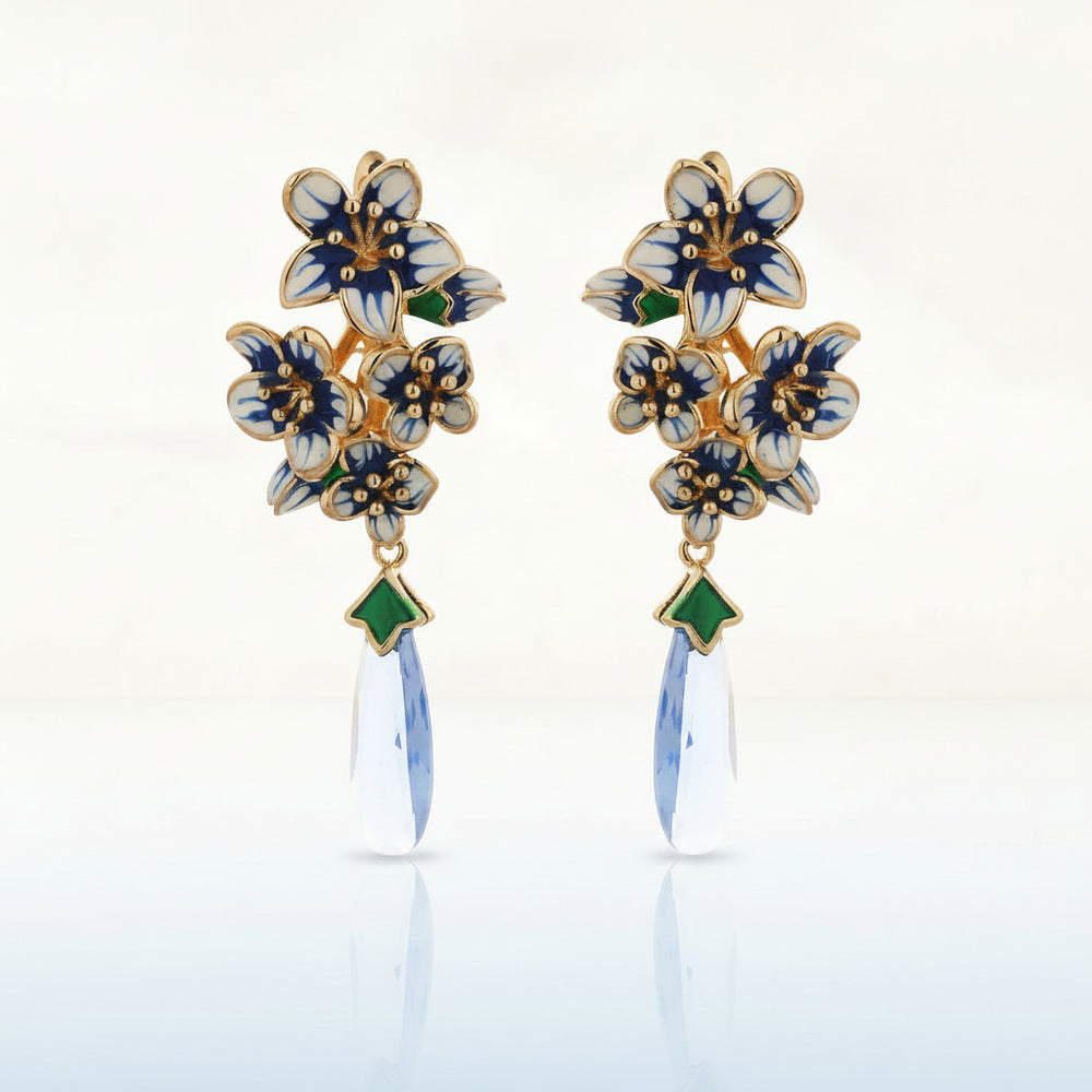 Blue Flower Enamel Drop Earrings|Gifts for Girlfriend|Gift for Women & Girls|