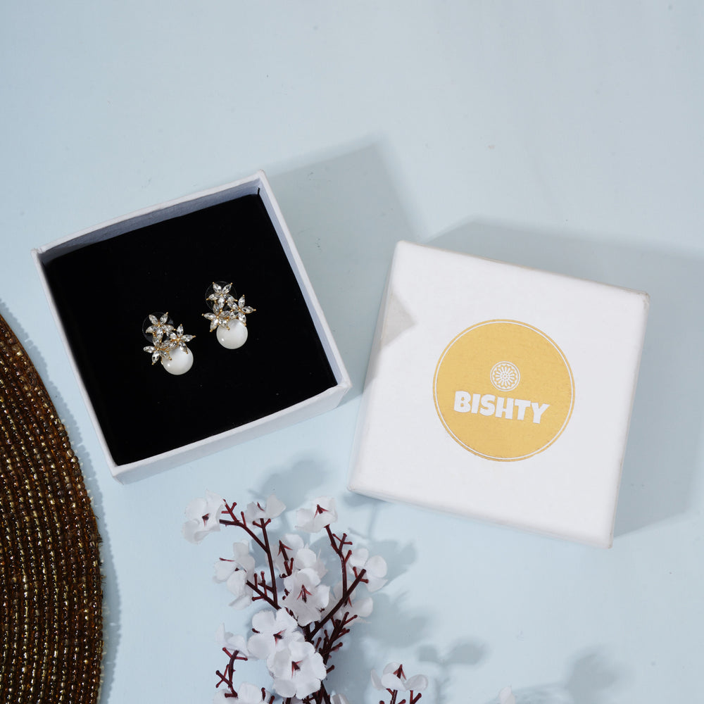 Yellow Flower Pearl Stud Earrings|Gifts for Girlfriend|Gift for Women & Girls|