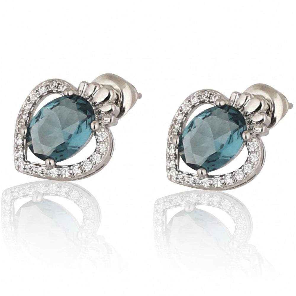 Sapphire Oval Heart shaped Stud Earrings|Anti Tarnish|Gift for Women Girls|