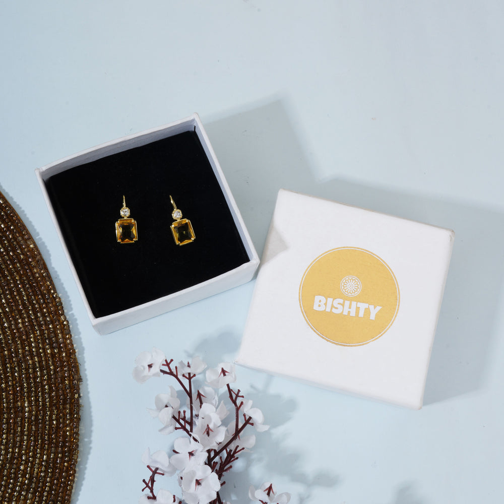 Yellow square shaped Stud Earrings|Gifts for Girlfriend|Gift for Women & Girls|