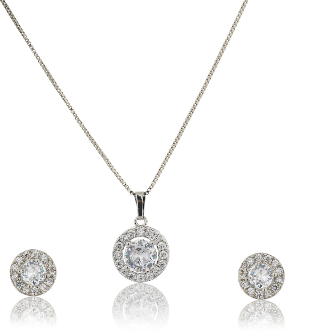 Silver Round Cut pendant chain and earring set