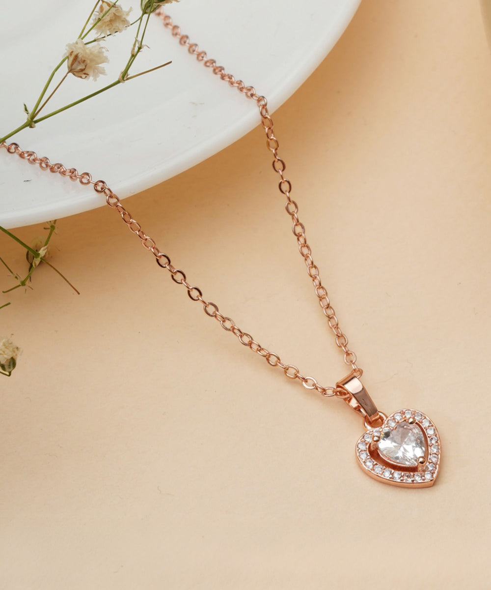 Sparkling Rose Gold Heart Pendant Chain for Girls|Birthday Anniversary Gift