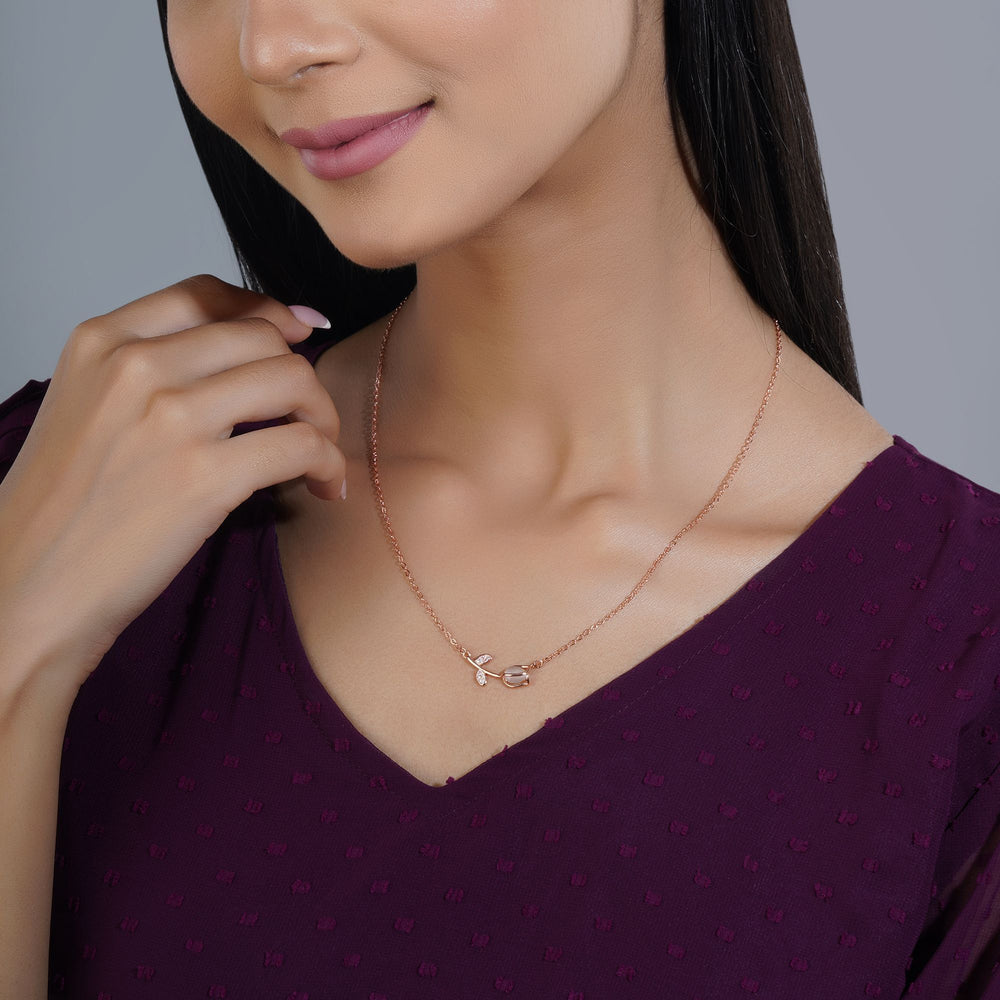 Rose Pendant Chain for Girls Women|Silver Plated|Anniversary Gift|