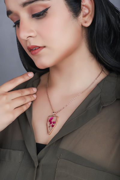 Dried Red Cardinal Real Flower Resin Pendant chain for girls