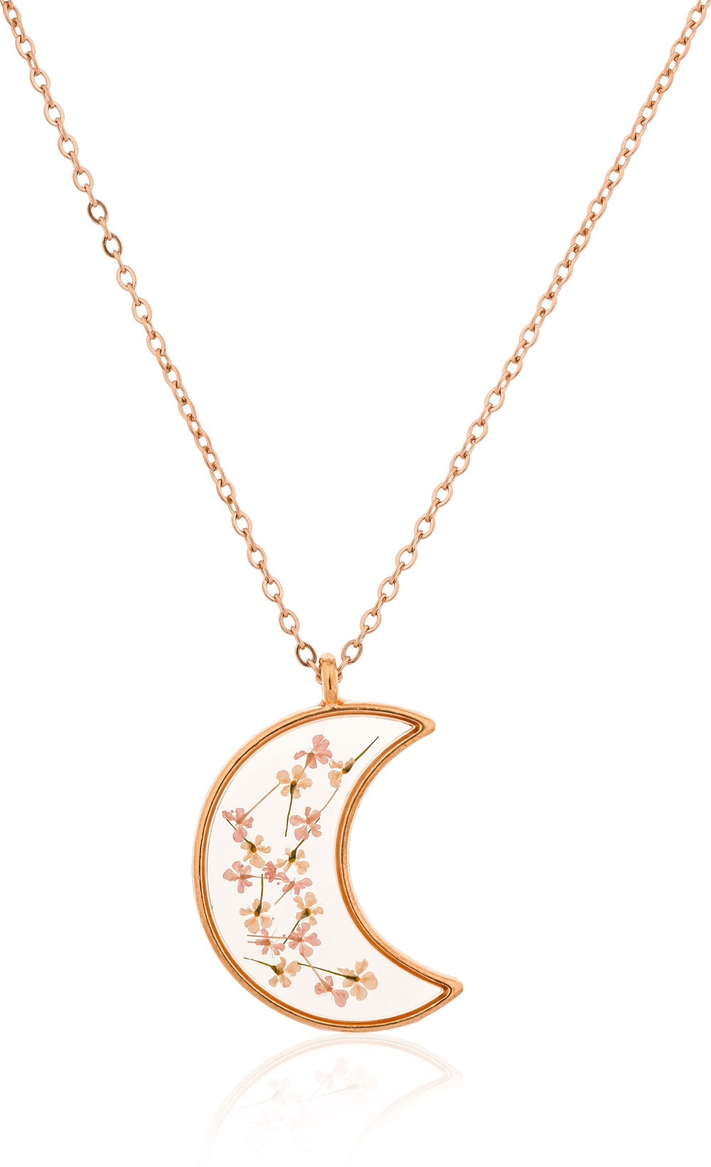 Dried Cherry Blossom Moon Real Flower Resin Pendant chain for girls