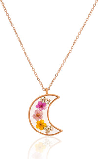 Dried Cherry Blossom Moon Real Flower Resin Pendant chain for girls