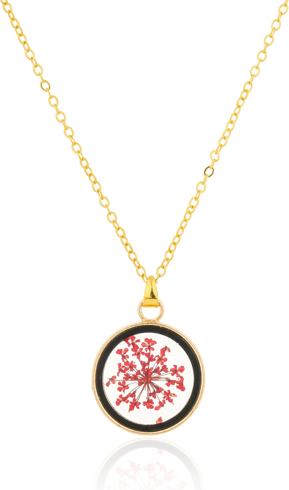 Dried Red Cardinal Real Flower Resin Pendant chain for girls|Anniversary Gift|