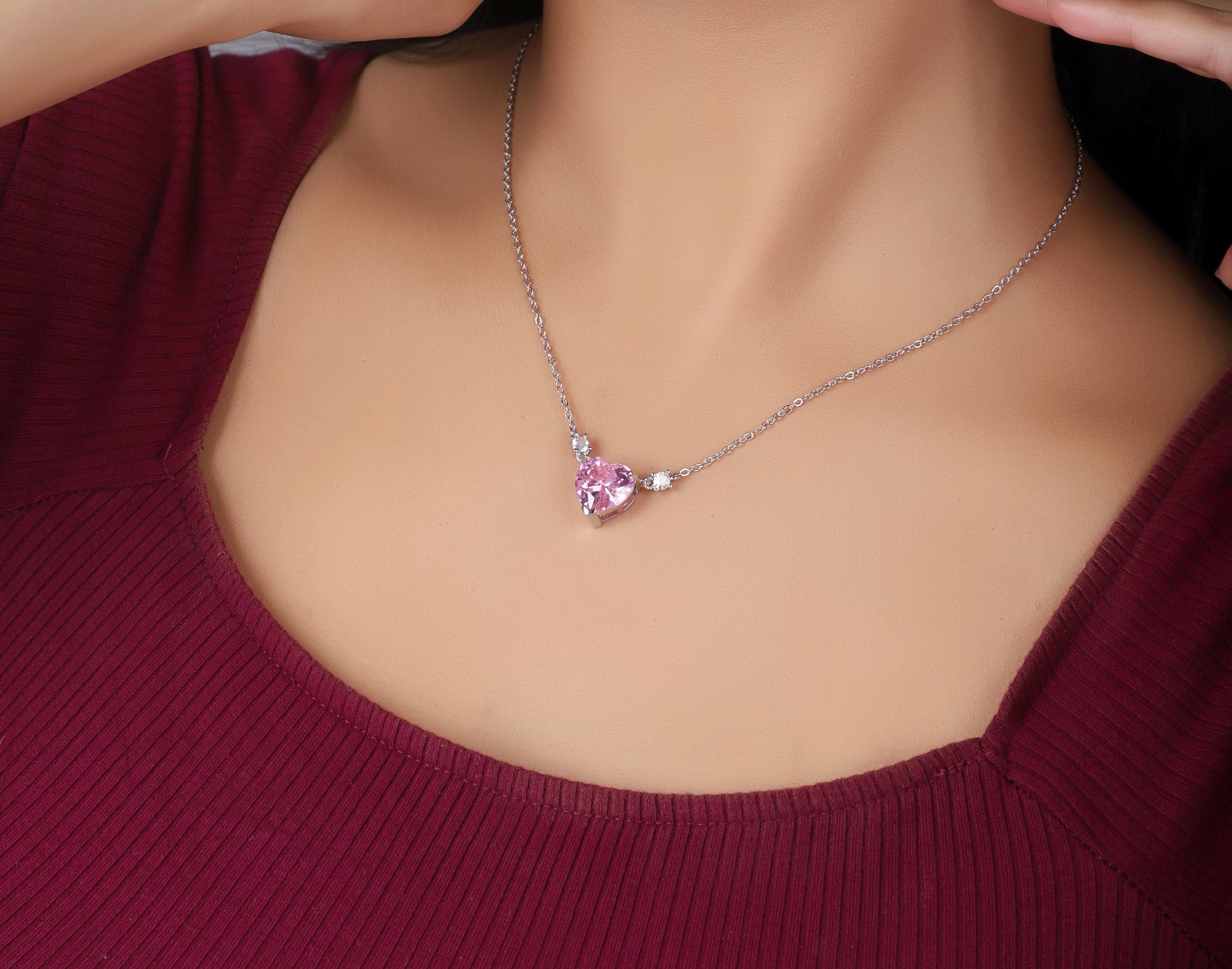 Trendy Pink Heart Pendant Chain for Girls | Elegant for Every Occasion|Skin Safe