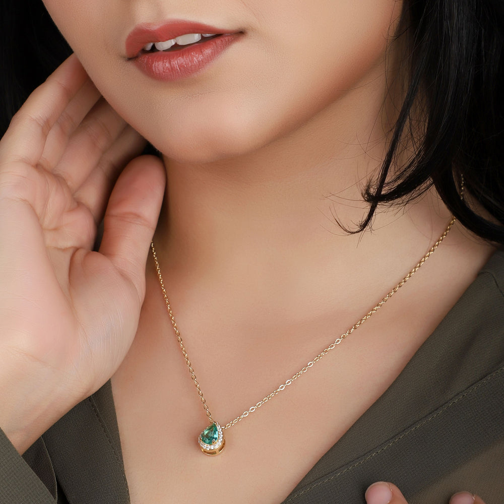 Green stone Drop pendant Anti Tarnish Anti Allergic chain girls women