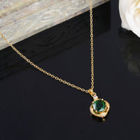 Classic Green stone pendant Anti Tarnish Anti Allergic chain girls women