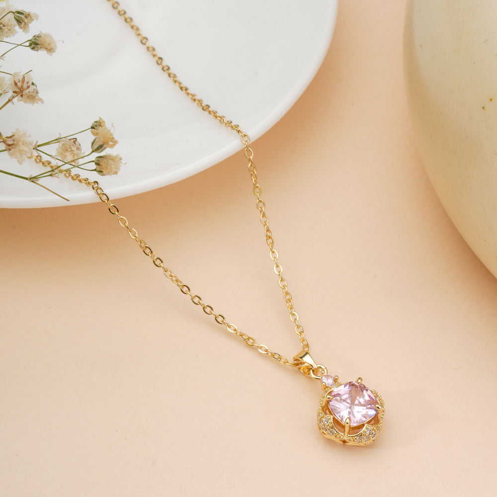 Royal Pink stone pendant Anti Tarnish Anti Allergic chain girls women