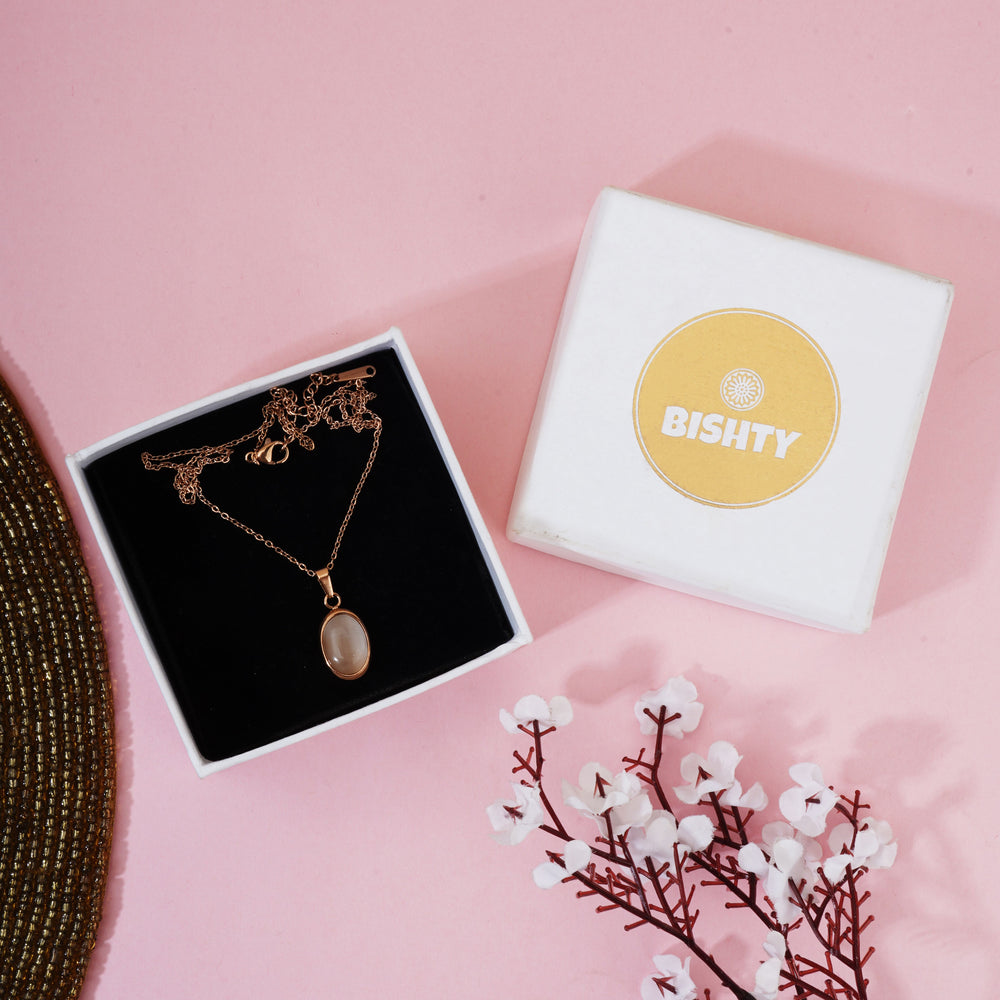 Ivory Opal Pendant Chain for Girls Women|Rose Gold Plated|Anniversary Gift|