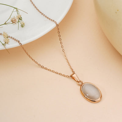 Ivory Opal Pendant Chain for Girls Women|Rose Gold Plated|Anniversary Gift|