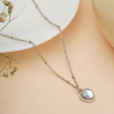Silver Opal Heart Pendant Chain for Girls Women|Birthday & Anniversary Gift| - Second Image