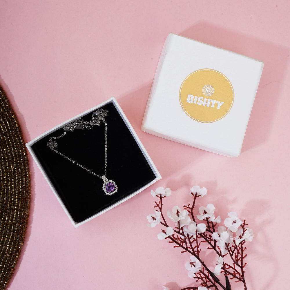Purple Square Cut Pendant Chain for Girls Women|Birthday & Anniversary Gift|