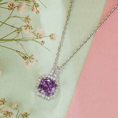 Purple Square Cut Pendant Chain for Girls Women|Birthday & Anniversary Gift| - Second Image