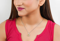 Yellow Square Cut Pendant Chain for Girls Women|Birthday & Anniversary Gift|