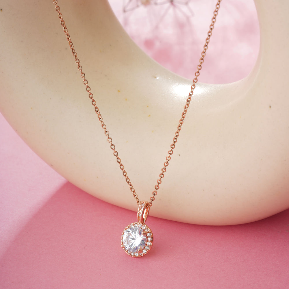 Rose Gold Round Cut Pendant Chain for Girls Women|Birthday & Anniversary Gift|