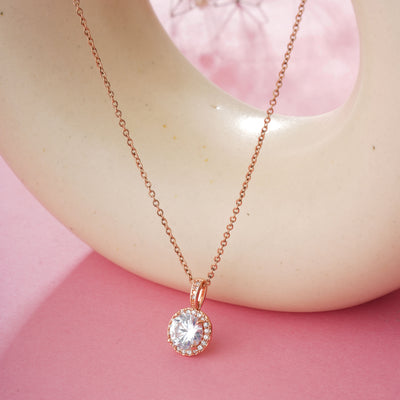 Rose Gold Round Cut Pendant Chain for Girls Women|Birthday & Anniversary Gift| - Second Image