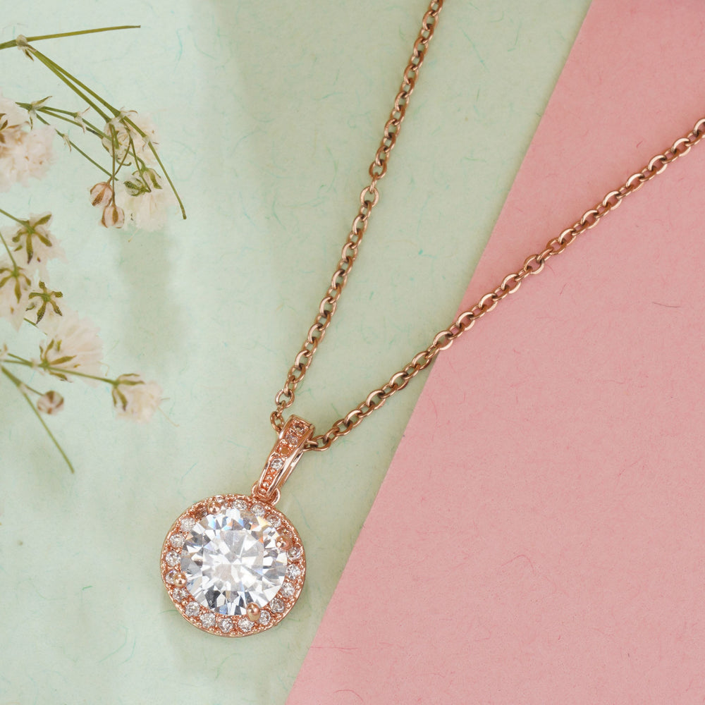 Rose Gold Round Cut Pendant Chain for Girls Women|Birthday & Anniversary Gift|