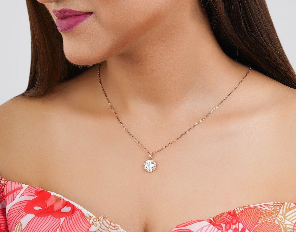 Rose Gold Round Cut Pendant Chain for Girls Women|Birthday & Anniversary Gift|