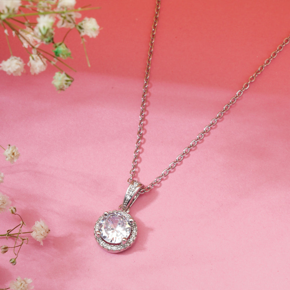 Rose Gold Round Cut Pendant Chain for Girls Women|Birthday & Anniversary Gift|