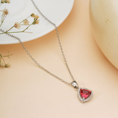 Ruby Cut Pendant Chain for Girls Women|Birthday Anniversary Gift|Anti Tarnish| - Second Image