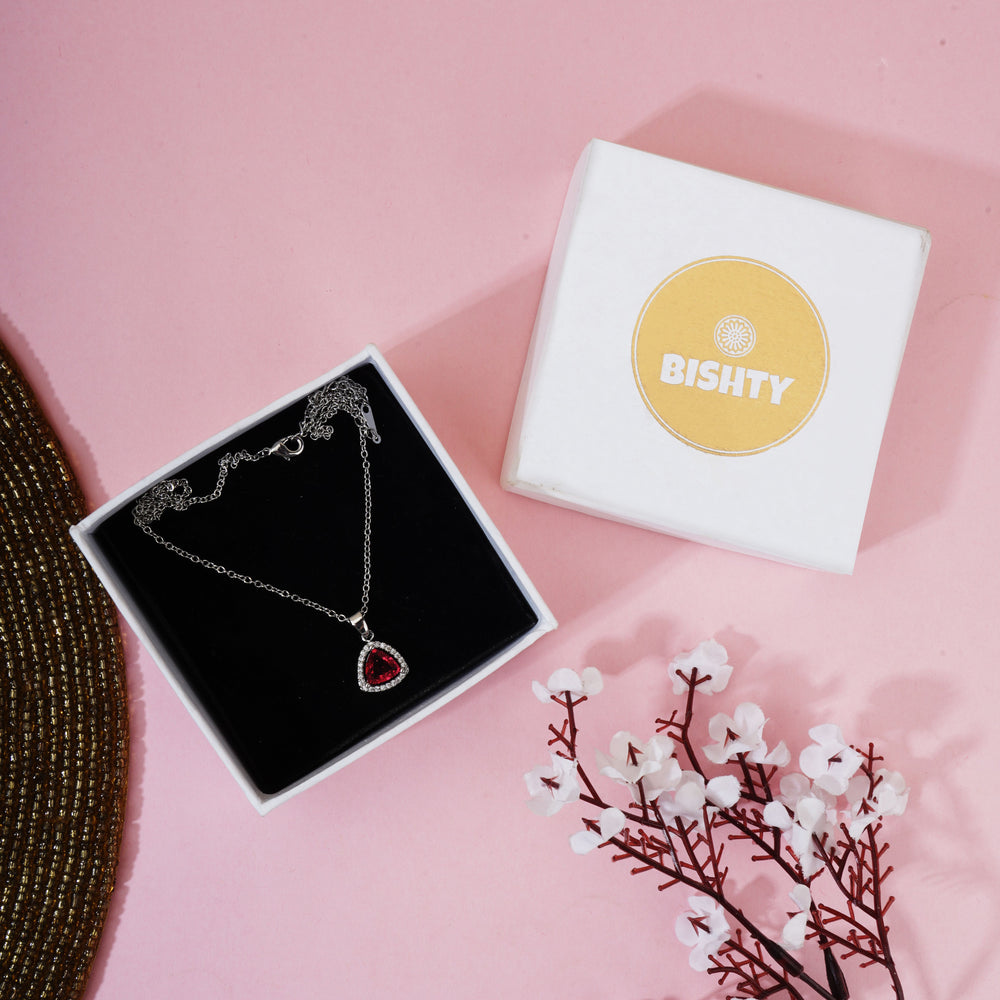 Ruby Cut Pendant Chain for Girls Women|Birthday Anniversary Gift|Anti Tarnish|