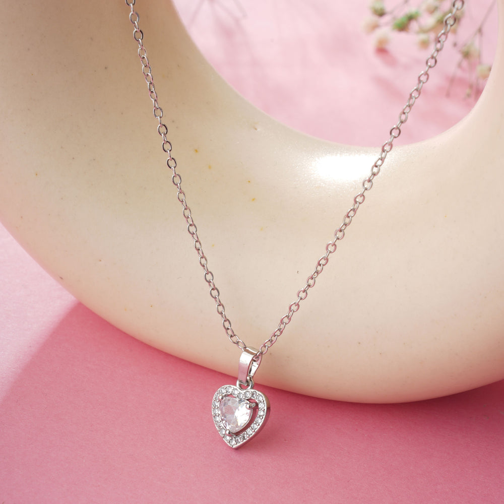 Sparkling Silver Heart Pendant Chain for Girls Women|Birthday Anniversary Gift
