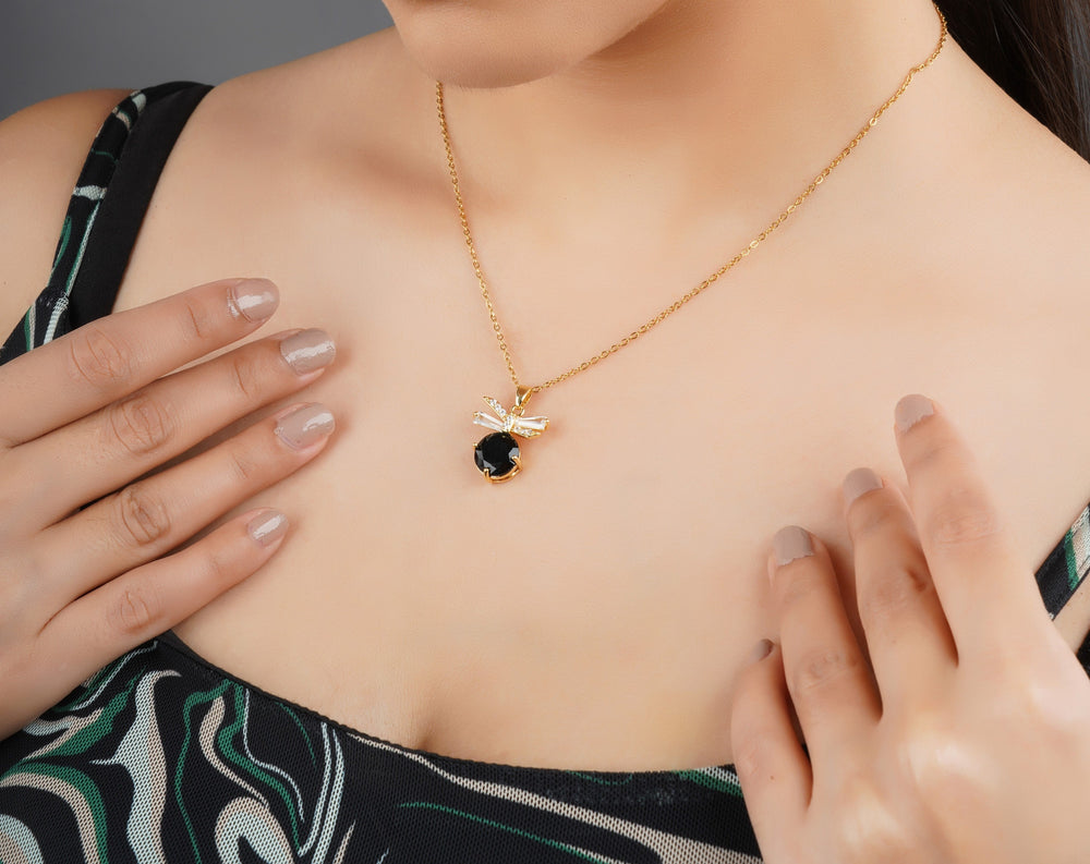 Black stone pendant Anti Tarnish Anti Allergic chain girls women