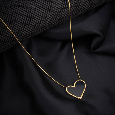 BISHTY Black Heart shaped Gold platedReversible pendant necklace chain