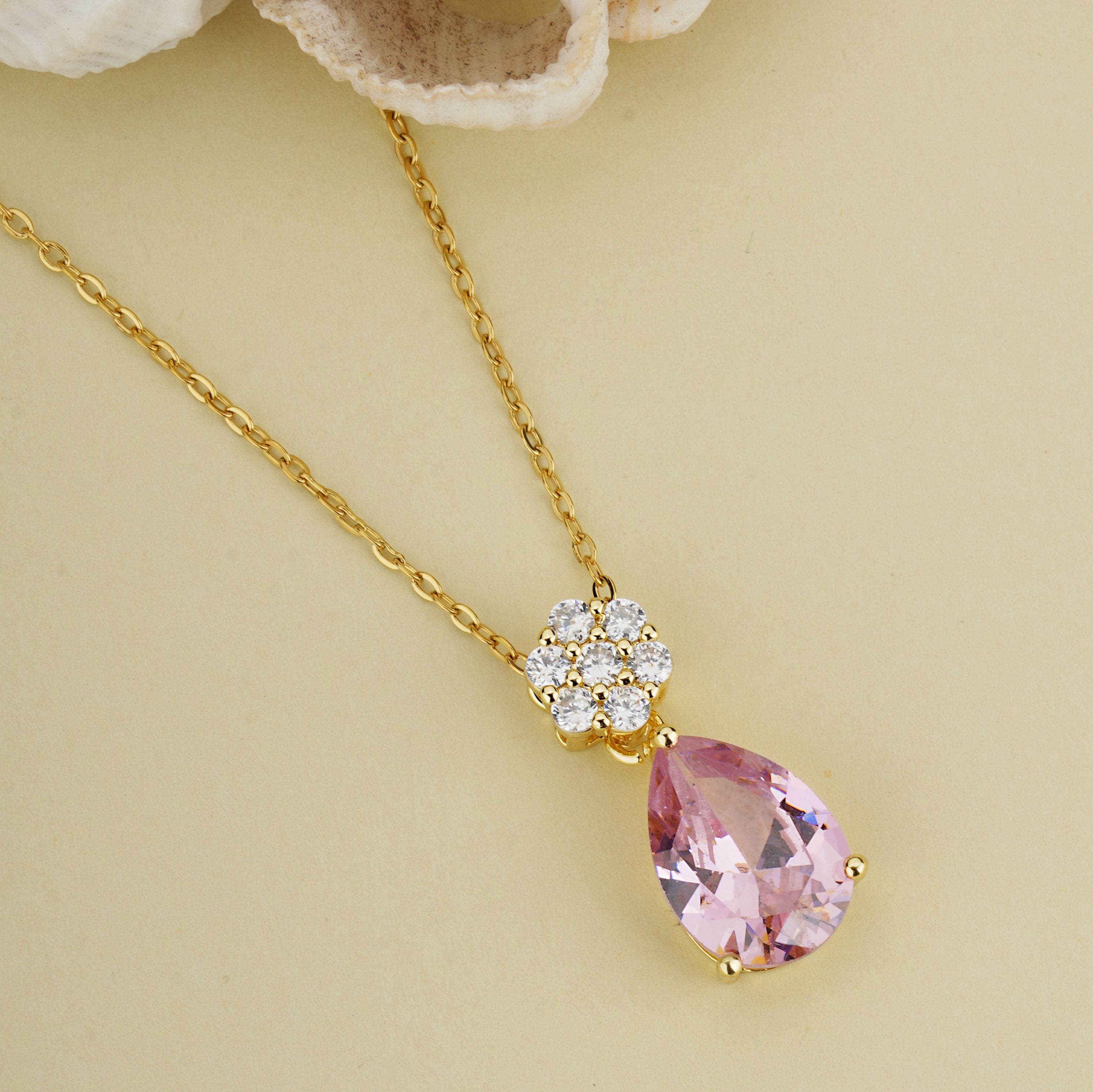 Elegant Anti Tarnish Stone Pendant Chain – Perfect Valentine's Day Gift for Girls & Women.