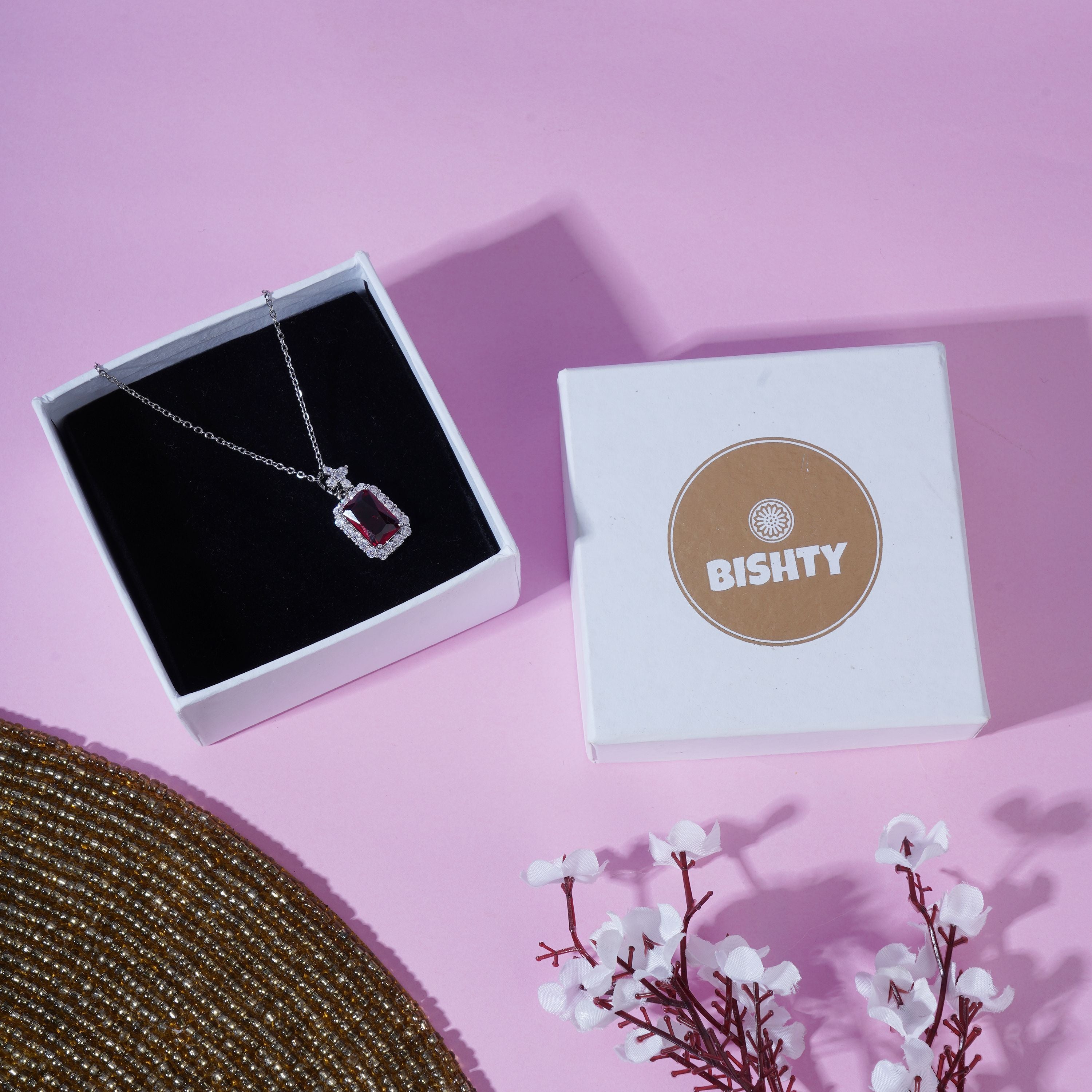 Elegant Red Stone Anti Tarnish Anti Allergic Skin Safe chain girls women