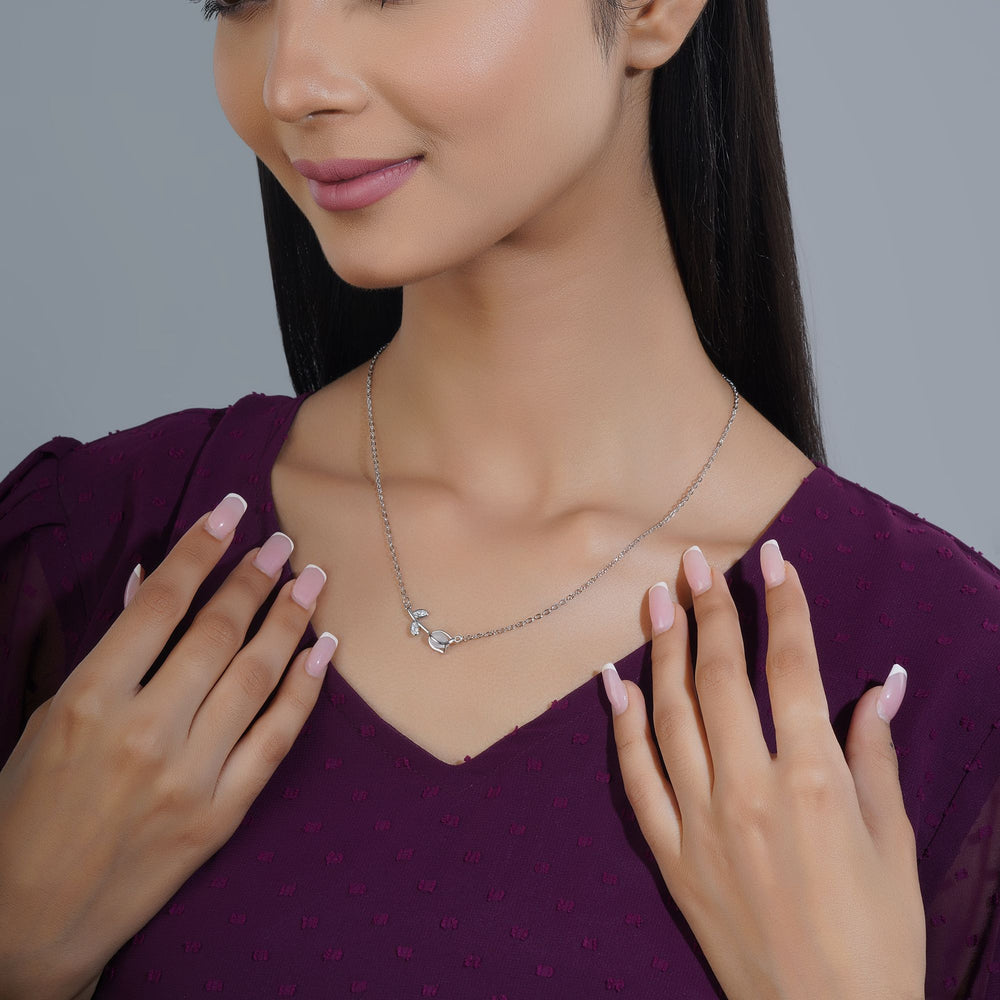 Rose Pendant Chain for Girls Women|Silver Plated|Anniversary Gift|