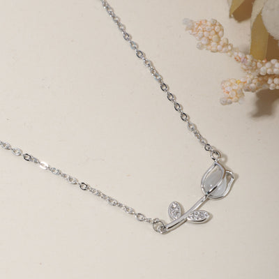 Rose Pendant Chain for Girls Women|Silver Plated|Anniversary Gift| - Second Image
