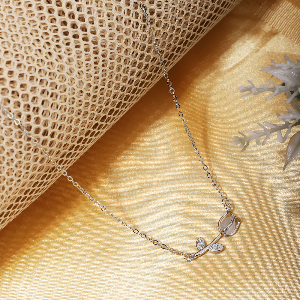 Rose Pendant Chain for Girls Women|Silver Plated|Anniversary Gift|