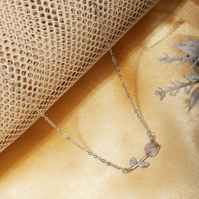 Rose Pendant Chain for Girls Women|Silver Plated|Anniversary Gift|