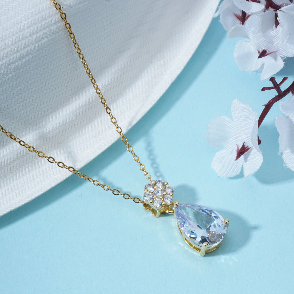 Elegant Anti Tarnish Stone Pendant Chain – Perfect Valentine's Day Gift for Girls & Women.