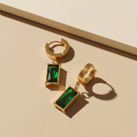 Designer Gold Plated with Emerald Green Color Cubic Zirconia Dangling Earing